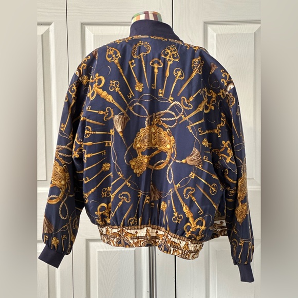 Vintage Baroque print silk bomber jacket - Picture 2 of 7